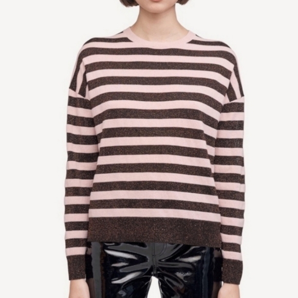 Rag & Bone June Pink Striped Metallic Merino Wool Ribbed Knit Sweater - Picture 2 of 7